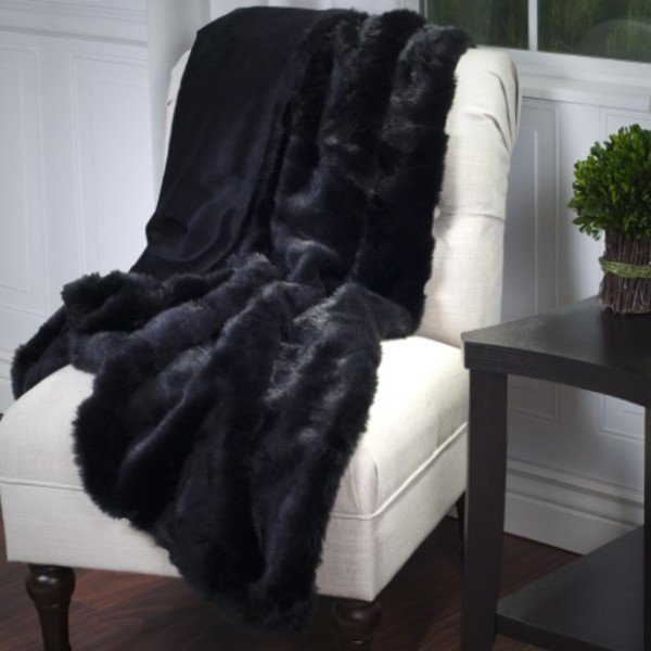 Hastings Home Hastings Home Luxury Long Haired Faux Fur Throw - Black 466400PLR